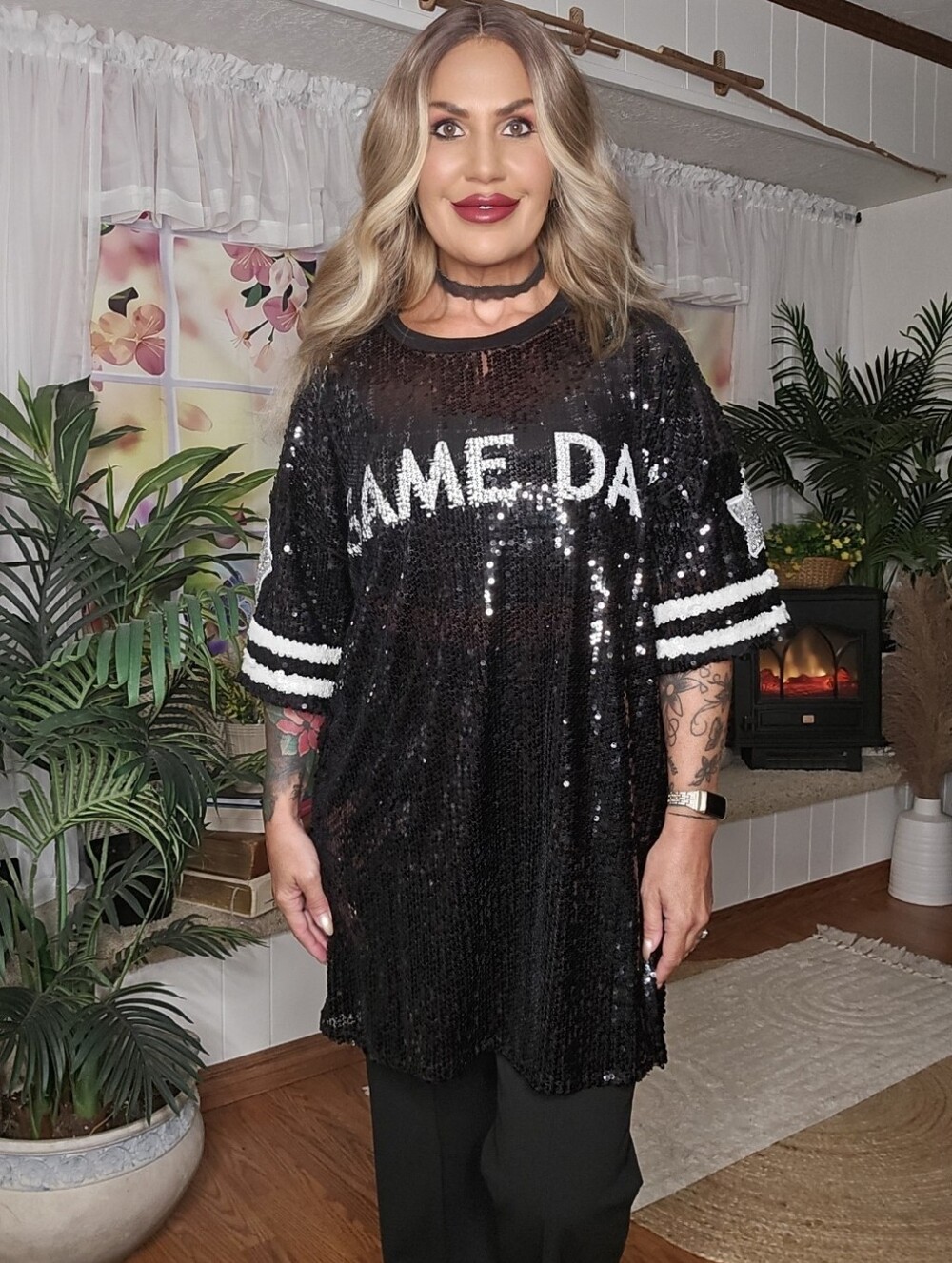 Black Sequin Game Day Jersey